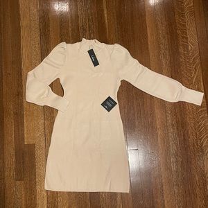 Lulu’s ribbed knit mini mock neck sweater dress: Cream , size XS